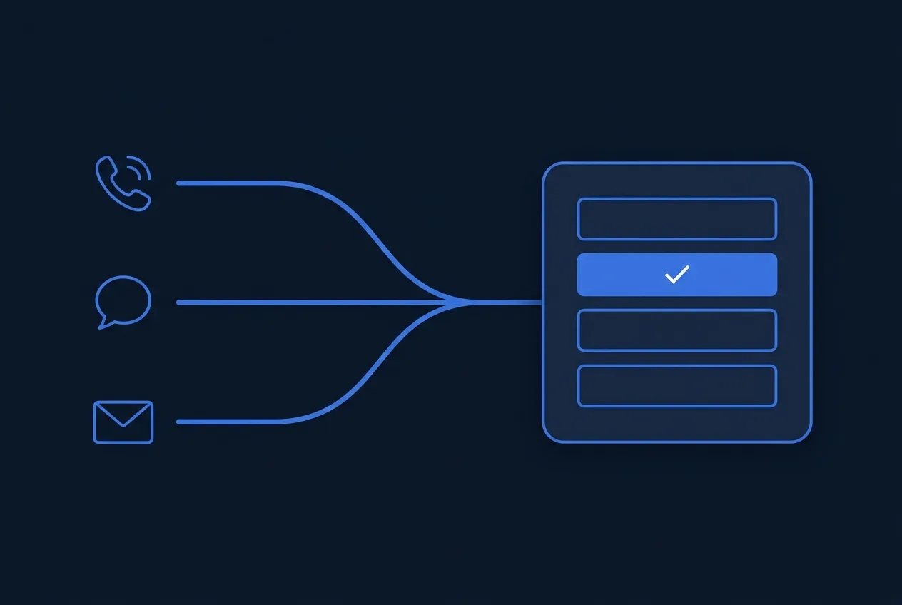 Diagram: phone, text, and email follow-up converge into one system that fills a slot on the calendar.